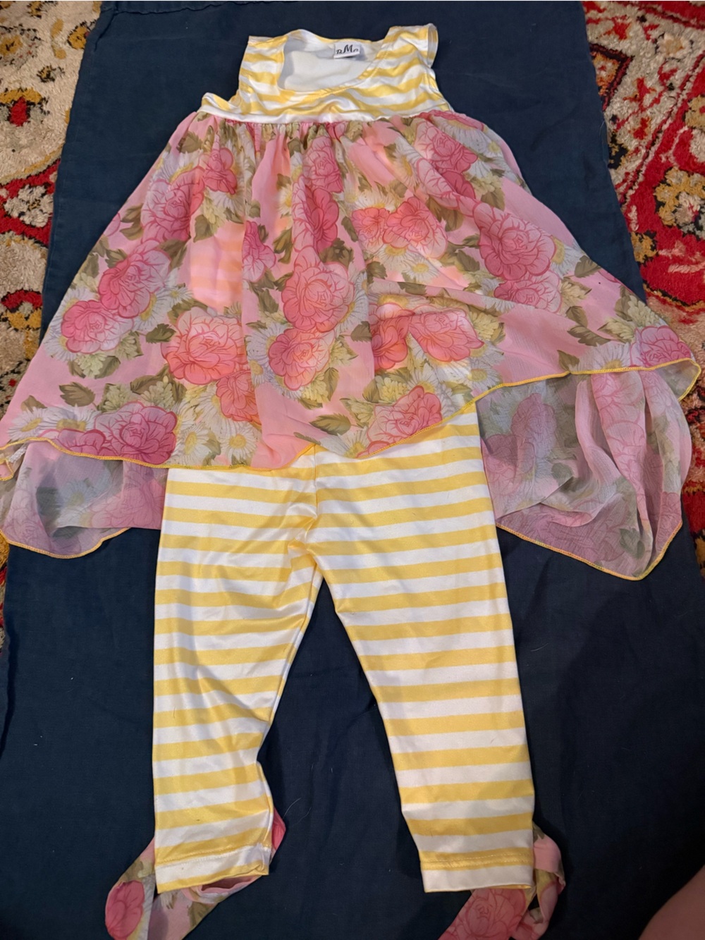 Mia Belle Girls-  Pink & Yellow Floral Girls' Matching Dress Set 2T-3T